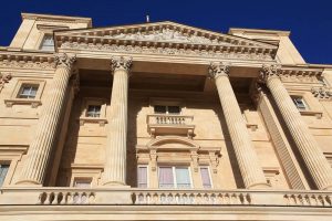 Stone-Portico-in-Caen-Stone,-French-Limestone